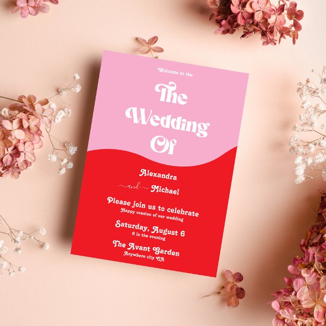 Invitación Boda Retro 70 de neón rosa y rojo (Subido por el creador)