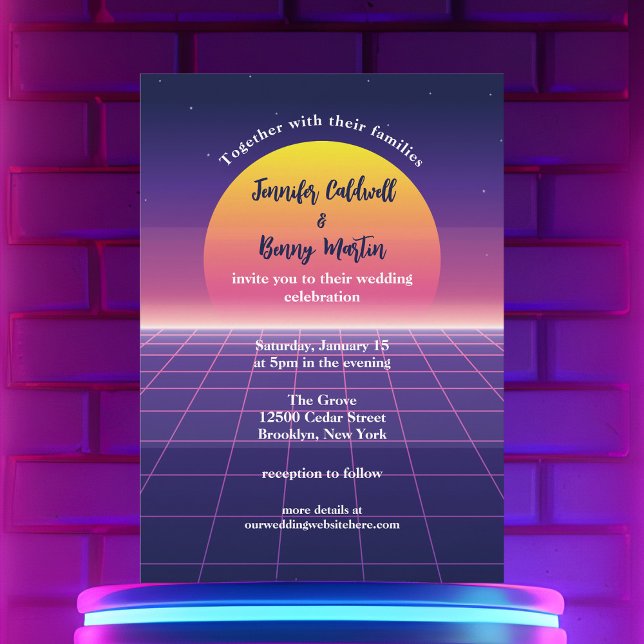 Invitación Boda Retro 80 Neon Purple Synthwave Sunset (Subido por el creador)