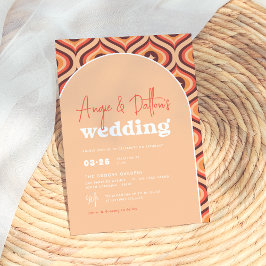 Invitación Boda Retro Arch Naranja Moderno Medio