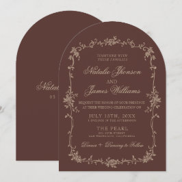 Invitación Boda Retro Arqueada Marrón Beige Chocolate Floral