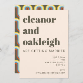 Invitación Boda retro audaz verde aceituna estética de los añ