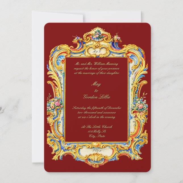 Invitación Boda Retro Barroco Rococó Luis XV Colorido (Anverso)