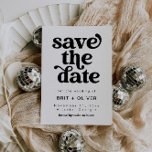 Invitación Boda Retro Blanca Y Negra Moderna Salva La Fecha<br><div class="desc">Esta es una moderna inspiración minimalista de los años 70, salvo la invitación de fecha que incluye un tipo de letra sans serif y groovy vintage. Edite todas las palabras excepto la "guardar la fecha" y la "invitación formal a seguir" en esta fecha guardar. Todos los colores también son editables....</div>