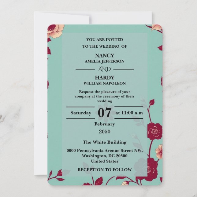 Invitación Boda Retro Burgundy con Aciano (Anverso)