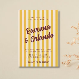 Invitación Boda Retro Burgundy con Raya de Melocotón Desvaído