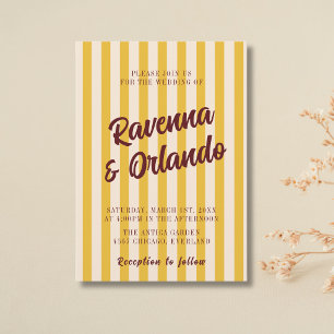 Invitación Boda Retro Burgundy con Raya de Melocotón Desvaído