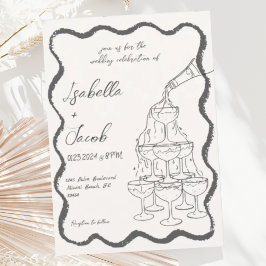 Invitación Boda retro Champagne Tower Wavy Hand Drake