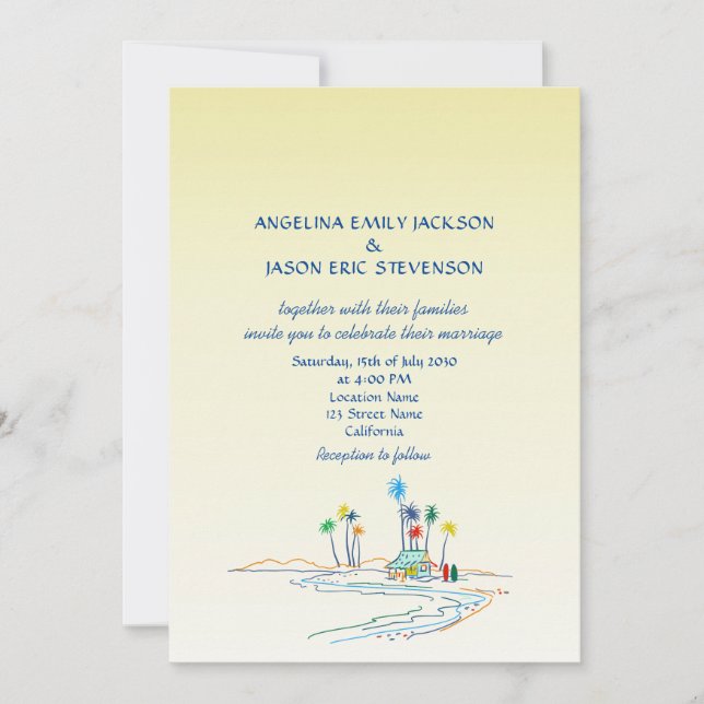 Invitación Boda Retro Colorida en la Playa (Anverso)