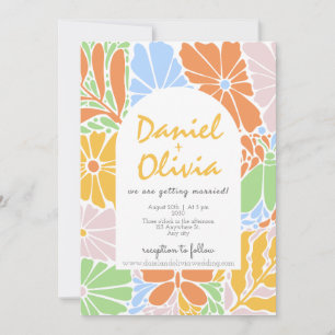 Invitación Boda retro colorido de marco floral