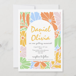 Invitación Boda retro colorido de marco floral