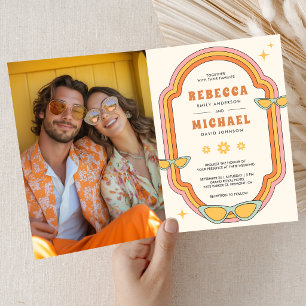 Invitación Boda Retro Colorido Groovy Marco Boho 70s