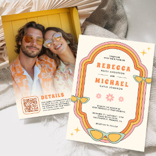 Invitación Boda Retro Colorido Groovy Marco Boho 70s