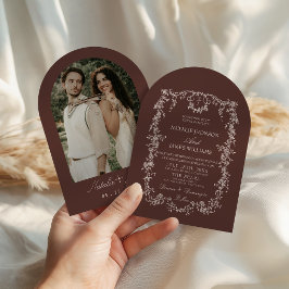 Invitación Boda Retro con Foto en Arco de Chocolate Floral Ma