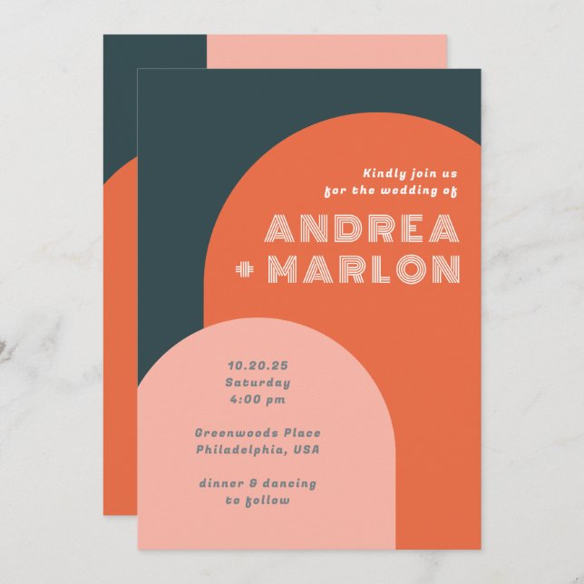 Invitación Boda retro de Arch Groovy moderno (Anverso / Reverso)