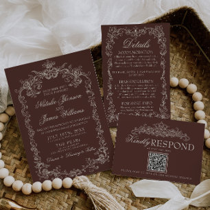 Invitación Boda Retro de Chocolate Marrón Antiguo Dinero Vint