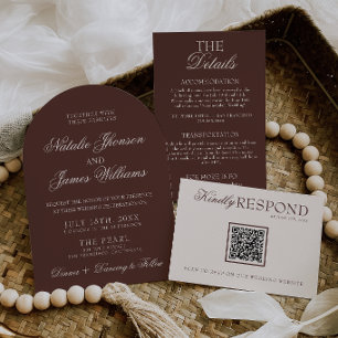 Invitación Boda Retro de Chocolate Marrón Arqueado Dinero Ant