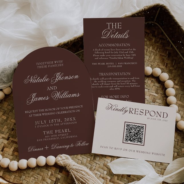 Invitación Boda Retro de Chocolate Marrón Arqueado Dinero Ant (Subido por el creador)