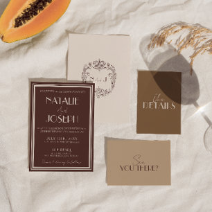 Invitación Boda Retro de Chocolate Marrón Elegante y Dinero A