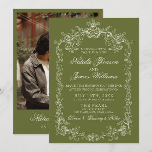 Invitación Boda Retro de Dinero Antiguo Verde Oliva Vintage