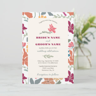 Invitación Boda Retro de Época Media Floral Boho Chic