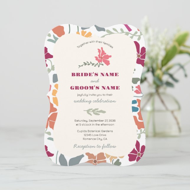 Invitación Boda Retro de Época Media Floral Boho Chic (Anverso de pie)