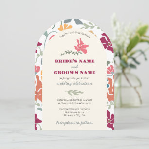 Invitación Boda Retro de Época Media Floral Boho Chic