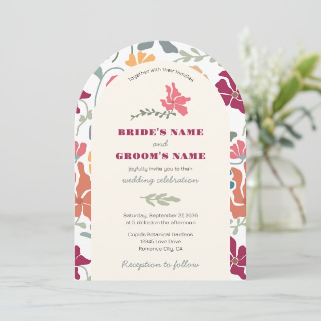 Invitación Boda Retro de Época Media Floral Boho Chic (Anverso de pie)