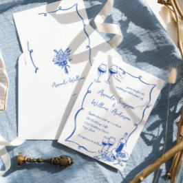 Invitación Boda retro de escrúpulos dibujados a mano