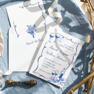 Invitación Boda retro de escrúpulos dibujados a mano