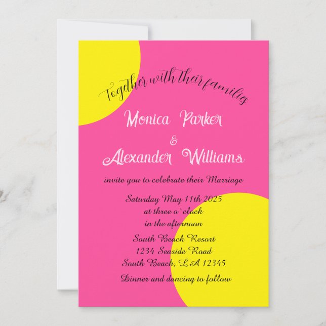 Invitación Boda retro de geometría negrita verde neón (Anverso)