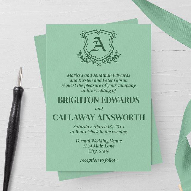 Invitación Boda retro de hoja de leche y monograma floral (Subido por el creador)