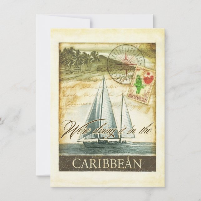 Invitación Boda retro de las Islas Caimán (Anverso)