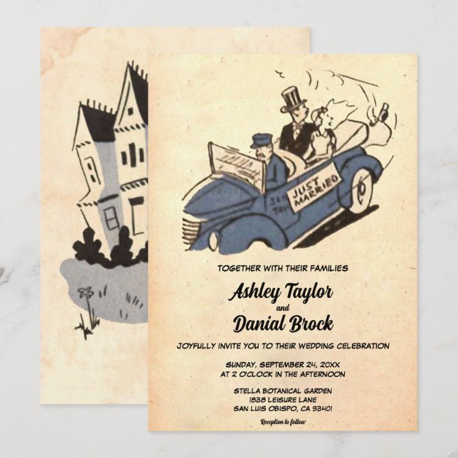 Invitación Boda retro de libro de historietas de la vieja par (Anverso / Reverso)