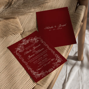 Invitación Boda Retro de Lujo Burgundy Antiguo