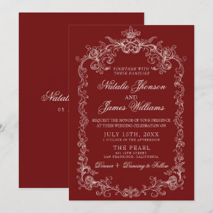 Invitación Boda Retro de Lujo Burgundy Antiguo