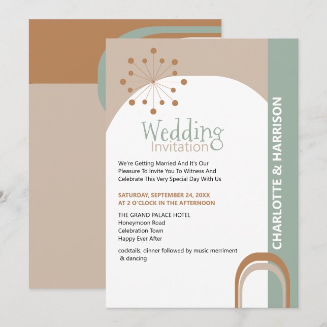 Invitación Boda retro de mediados del siglo (Anverso / Reverso)