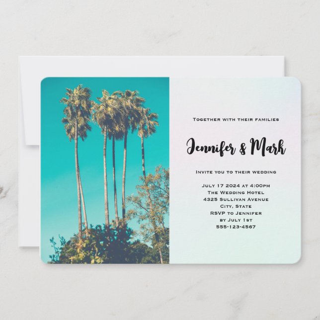 Invitación Boda Retro de Palmeras Tropicales de California (Anverso)
