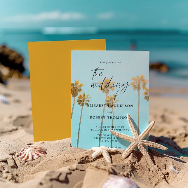 Invitación Boda Retro de Playa Costera con Palmeras Tropicale (Subido por el creador)