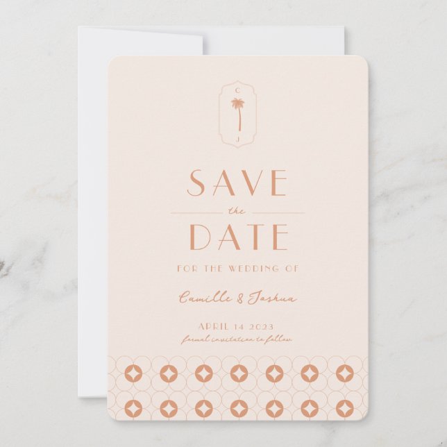 Invitación Boda retro de primavera de Palm Save The Date (Anverso)