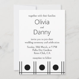 Invitación Boda retro de puntos de polka blanco y negro