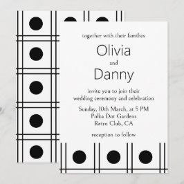 Invitación Boda retro de puntos de polka blanco y negro