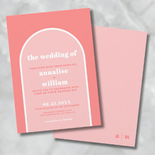 Invitación Boda Retro de Verano Rosa Coral Intenso