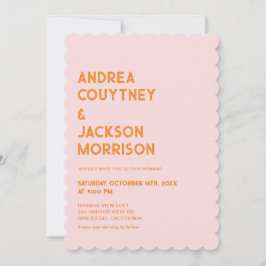 Invitación Boda Retro de Verano Rosa y Naranja