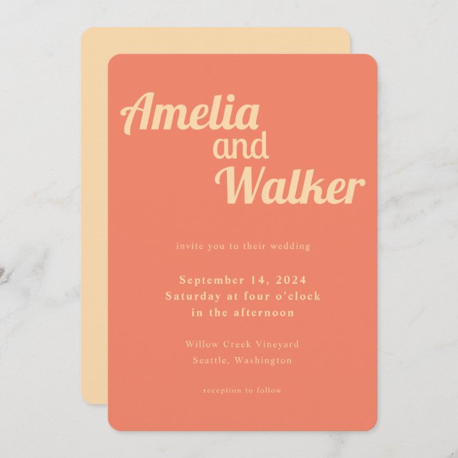 Invitación Boda Retro Delight Peach y Apricot (Anverso / Reverso)