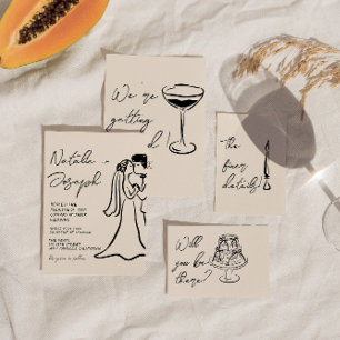 Invitación Boda Retro Dibujada a Mano Pareja Quirky Escrita