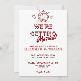 Invitación Boda Retro Disco Groovy Todo En Uno En Rojo