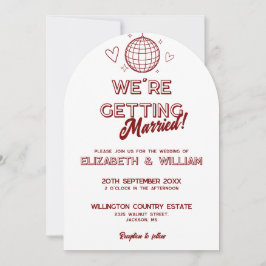Invitación Boda Retro Disco Groovy Todo En Uno Rojo