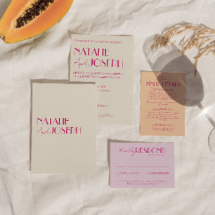 Invitación Boda Retro Elegante Caprichosa de Color Rosa Brill