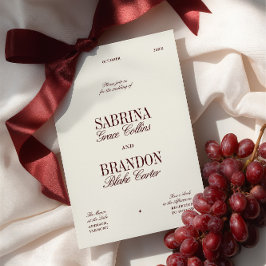Invitación Boda retro elegante de Borgoña y Beige marfileño