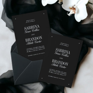 Invitación Boda Retro Elegante en Blanco y Negro